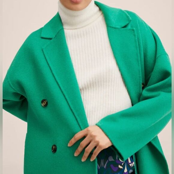 Mango Handmade Wool Blend Coat Green - Picture 4 of 9